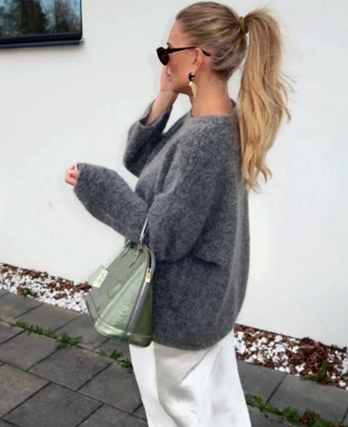 Damen Grobstrick Pullover mit lässiger Passform und oversized Schnitt Heidi-Mode