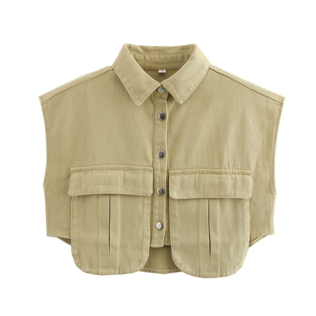 Damen ärmellose Utility-Bluse mit Taschen Heidi-Mode