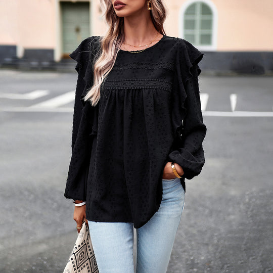 Damen Bluse mit Rüschendetails und feiner Struktur Heidi-Mode