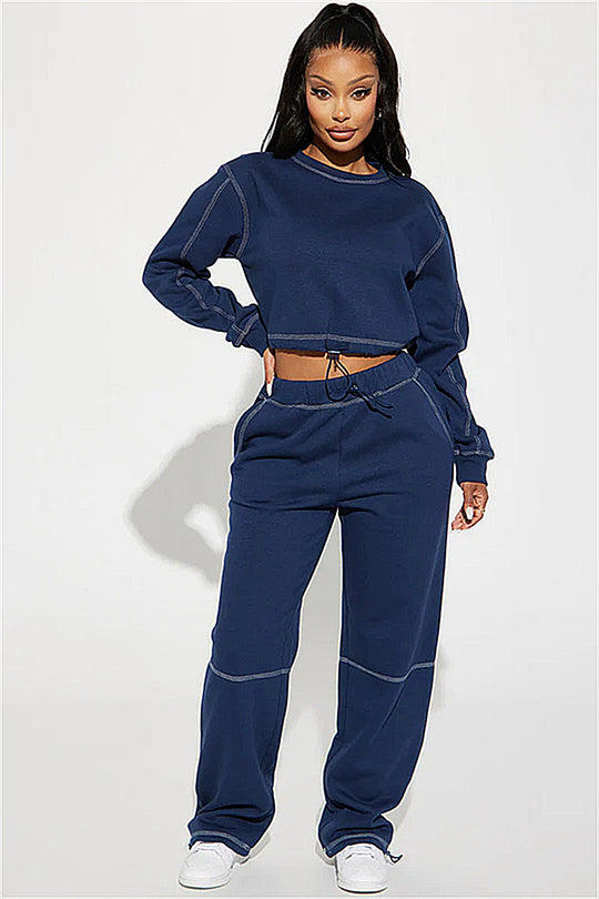 Damen modisches Cropped Sweatshirt und bequeme Jogginghose Set Heidi-Mode