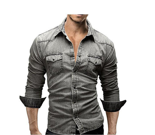 Herren Denim Hemd mit stylishen Pattentaschen und modischem Slim-Fit Heidi-Mode