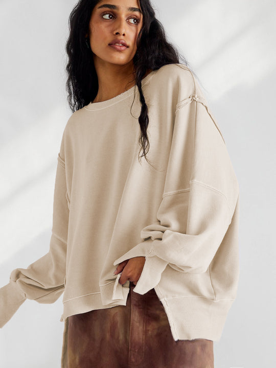 Damen Oversized Sweatshirt im entspannten Stil mit auffälligen Puffärmeln Heidi-Mode