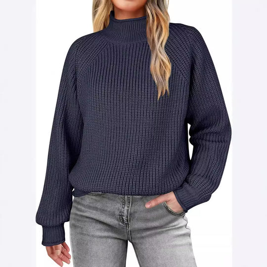 Damen modischer Strickpullover mit hohem Kragen und strukturierter Oberfläche Heidi-Mode