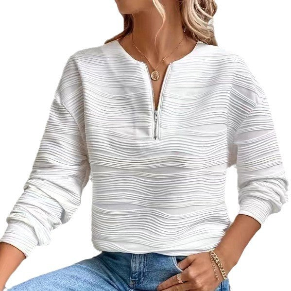 Damen lässiger Sweatshirt mit strukturiertem Design und Reißverschluss Heidi-Mode