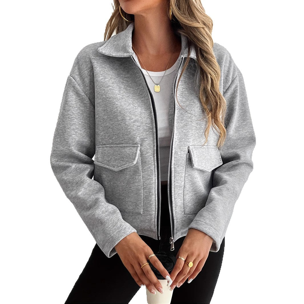 Damen lässige Zip-Jacke mit praktischen Taschen Heidi-Mode