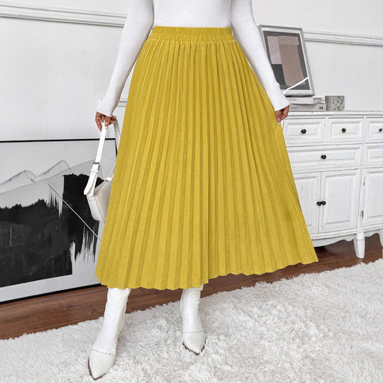 Damen Plissierter Midirock mit elastischem Bund und fließendem Schnitt Heidi-Mode