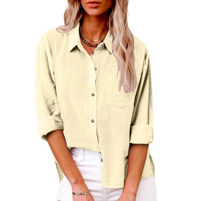 Damen lässige Leinenbluse mit kurzem Arm und Knopfdetails Heidi-Mode