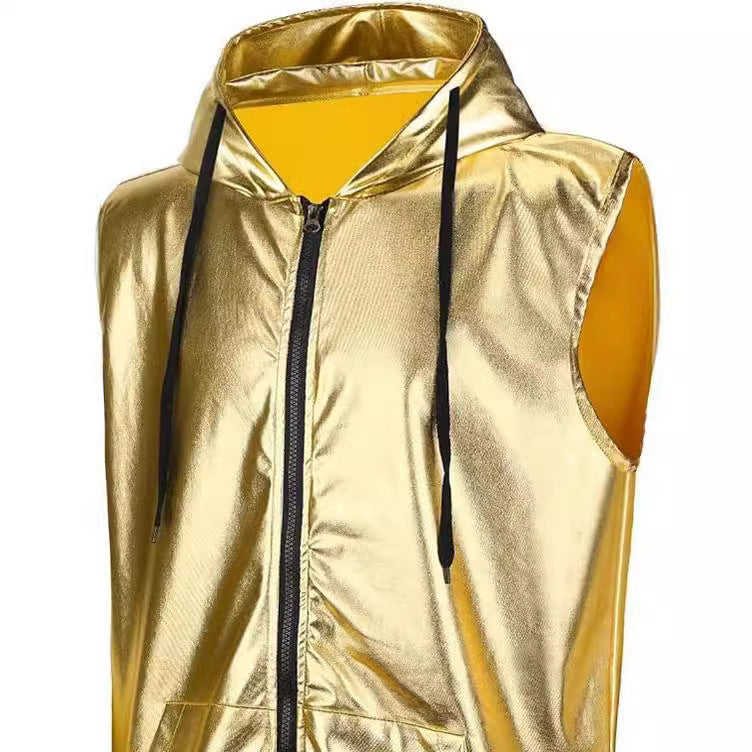 Herren angesagte Kapuzenweste mit metallischem Glanz und praktischen Taschen Heidi-Mode