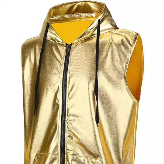 Herren angesagte Kapuzenweste mit metallischem Glanz und praktischen Taschen Heidi-Mode