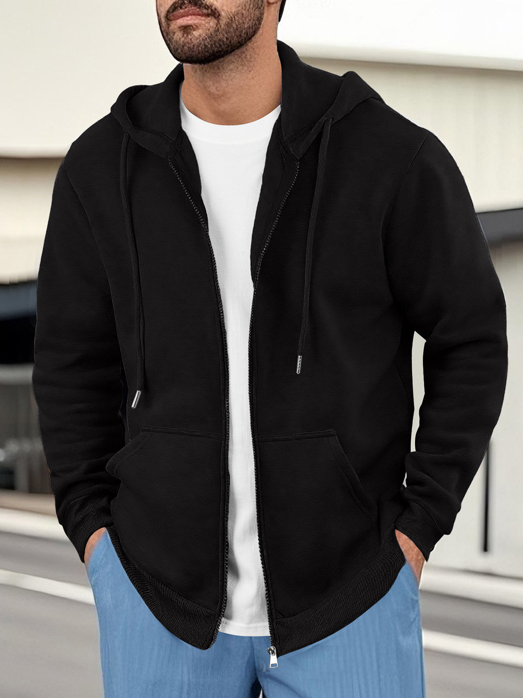 Herren lässige Kapuzenjacke mit atmungsaktivem Sweatstoff und praktischen Taschen Heidi-Mode