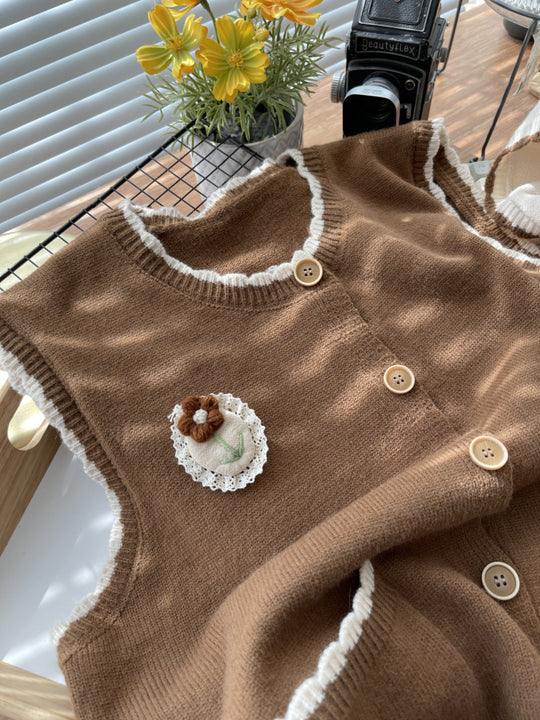 Damen Strickweste mit kontrastierenden Details und Taschen Heidi-Mode