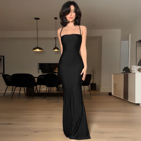 Damen Langarm-Maxikleid mit figurbetontem Schnitt und tiefem Ausschnitt Heidi-Mode