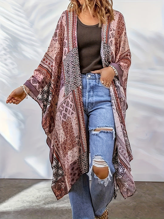 Damen Lässige Kimono-Jacke mit buntem Muster und weitem Schnitt Heidi-Mode