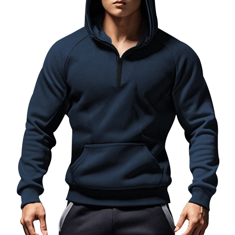 Herren Kapuzensweater mit kurzem Reißverschluss und praktischer Kängurutasche Heidi-Mode