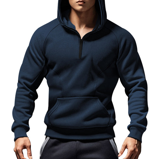 Herren Kapuzensweater mit kurzem Reißverschluss und praktischer Kängurutasche Heidi-Mode