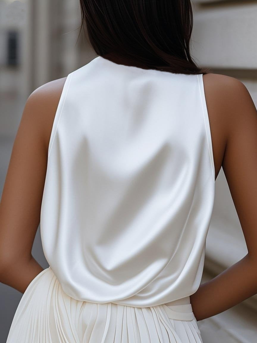 Damen Elegante Chiffonbluse mit schickem Wasserfall-Ausschnitt Heidi-Mode