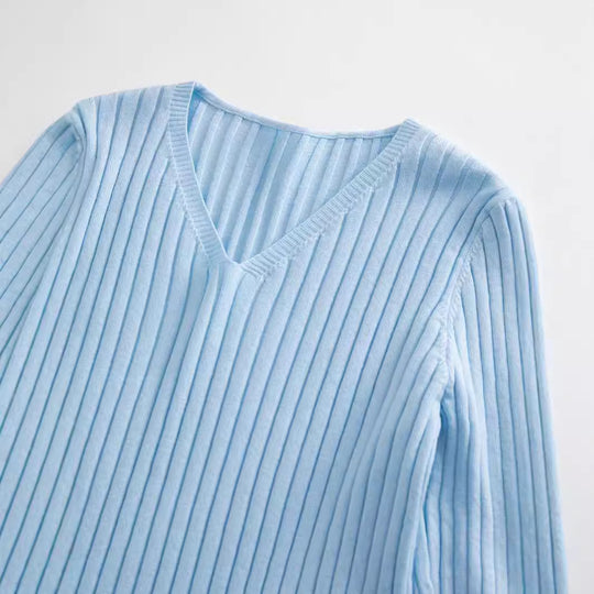 Damen Feinstrickpullover mit V-Ausschnitt und Rippstruktur Heidi-Mode