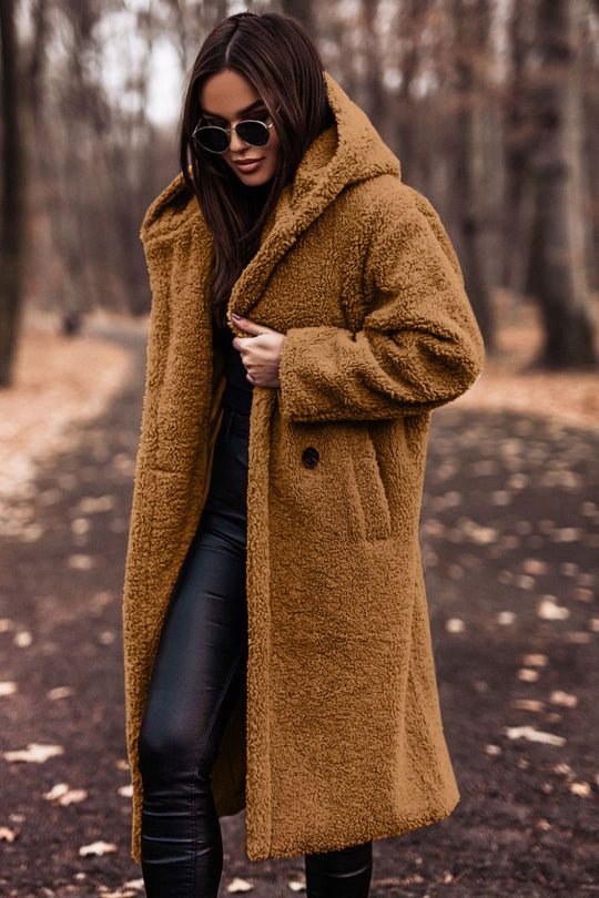 Damen kuschelige Teddyjacke im Oversized-Stil mit Kapuze Heidi-Mode