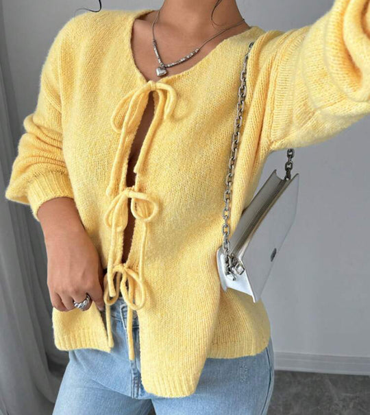 Damen Oversized Strickpullover mit dekorativem Schnürdetail Heidi-Mode