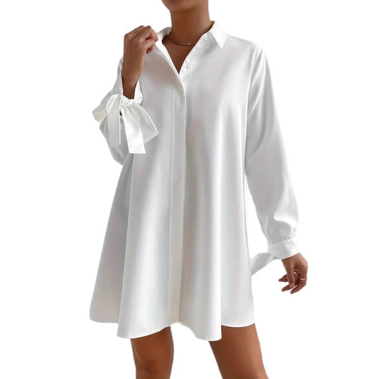 Damen Hemdblusenkleid mit eleganten Bändern an den Ärmeln Heidi-Mode