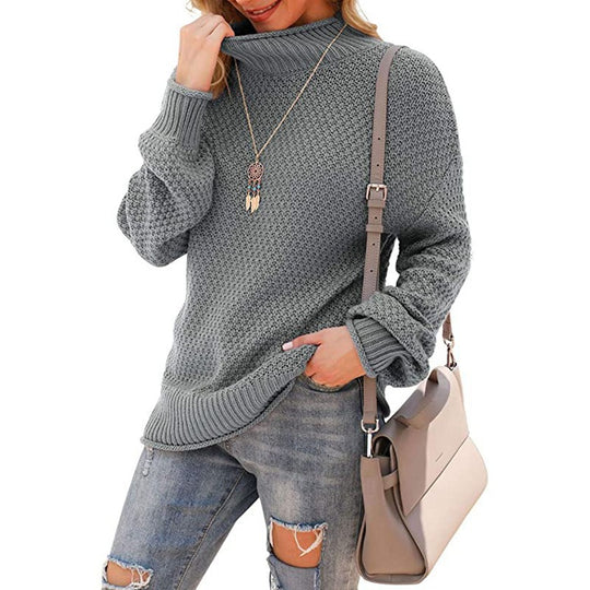 Damen Grobstrickpullover mit hohem Kragen und bequemen Ärmeln Heidi-Mode