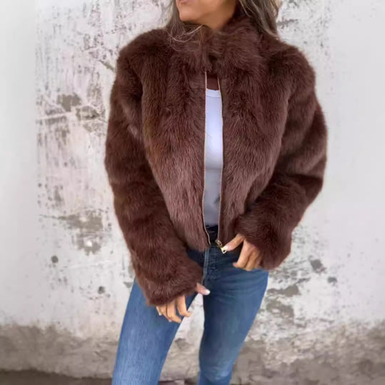 Damen kuschelige Fleecejacke mit hohem Kragen und Reißverschluss Heidi-Mode