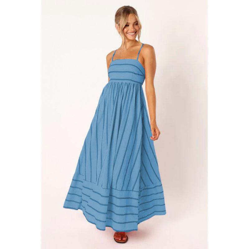 Damen Maxikleid mit feinen Streifen und elastischem Taillenbund Heidi-Mode