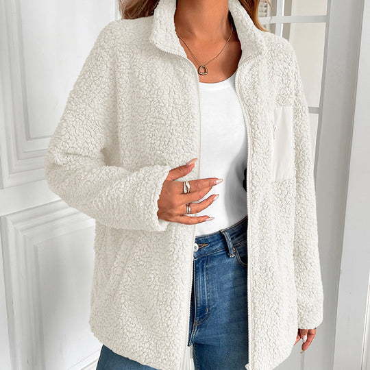 Damen kuschelige Fleecejacke mit hohen Kragen und praktischen Taschen Heidi-Mode