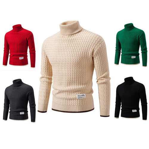 Herren Strickpullover mit hochabschließendem Kragen und strukturiertem Muster Heidi-Mode