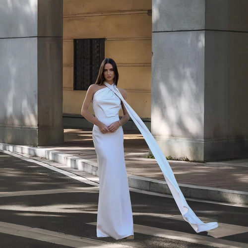 Damen Elegantes und fließendes Abendkleid mit asymmetrischem Ausschnitt Heidi-Mode