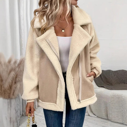 Damen Jacke aus kuscheligem Fleece mit Reißverschluss und oversized Schnitt Heidi-Mode