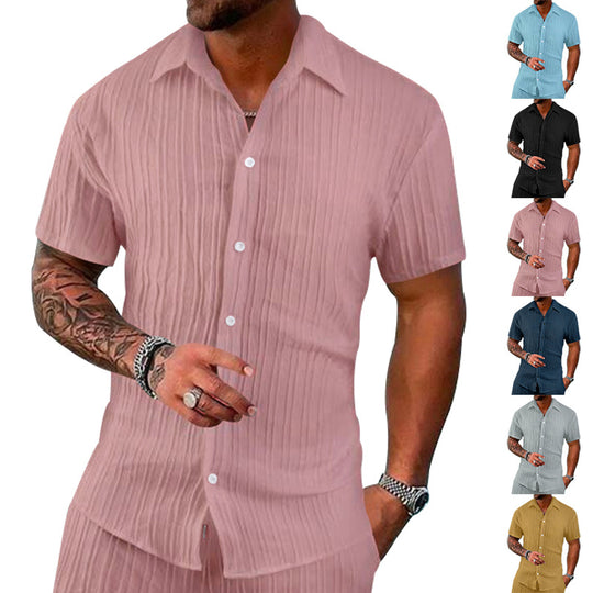 Herren Kurzarm-Hemd mit strukturiertem Design und modernen Knopfdetails Heidi-Mode