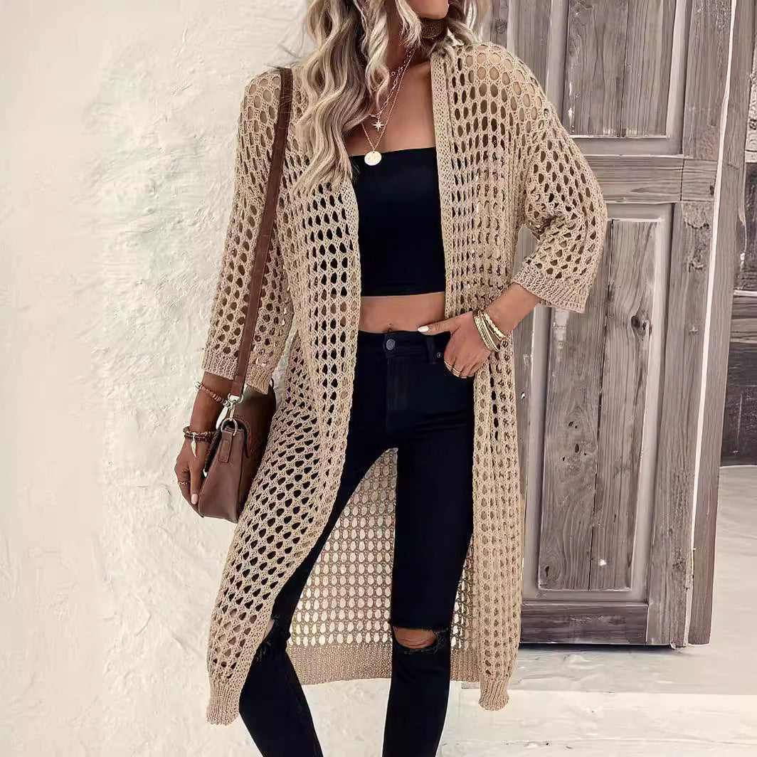 Damen Luftige Häkeljacke mit offenem Design und weiten Ärmeln Heidi-Mode