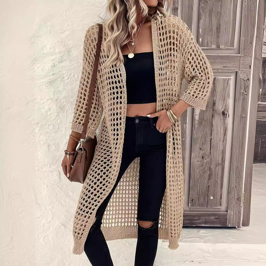Damen Luftige Häkeljacke mit offenem Design und weiten Ärmeln Heidi-Mode