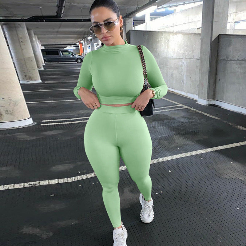 Damen Sportliches Crop-Top und Leggings-Set aus elastischem Material Heidi-Mode