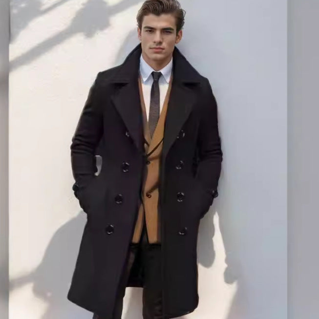 Herren eleganter Wolltrenchcoat mit doppelter Knopfleiste Heidi-Mode