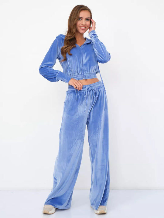 Damen Luxuriöses Fleece-Loungewear-Set mit Kapuze und lockerer Passform Heidi-Mode