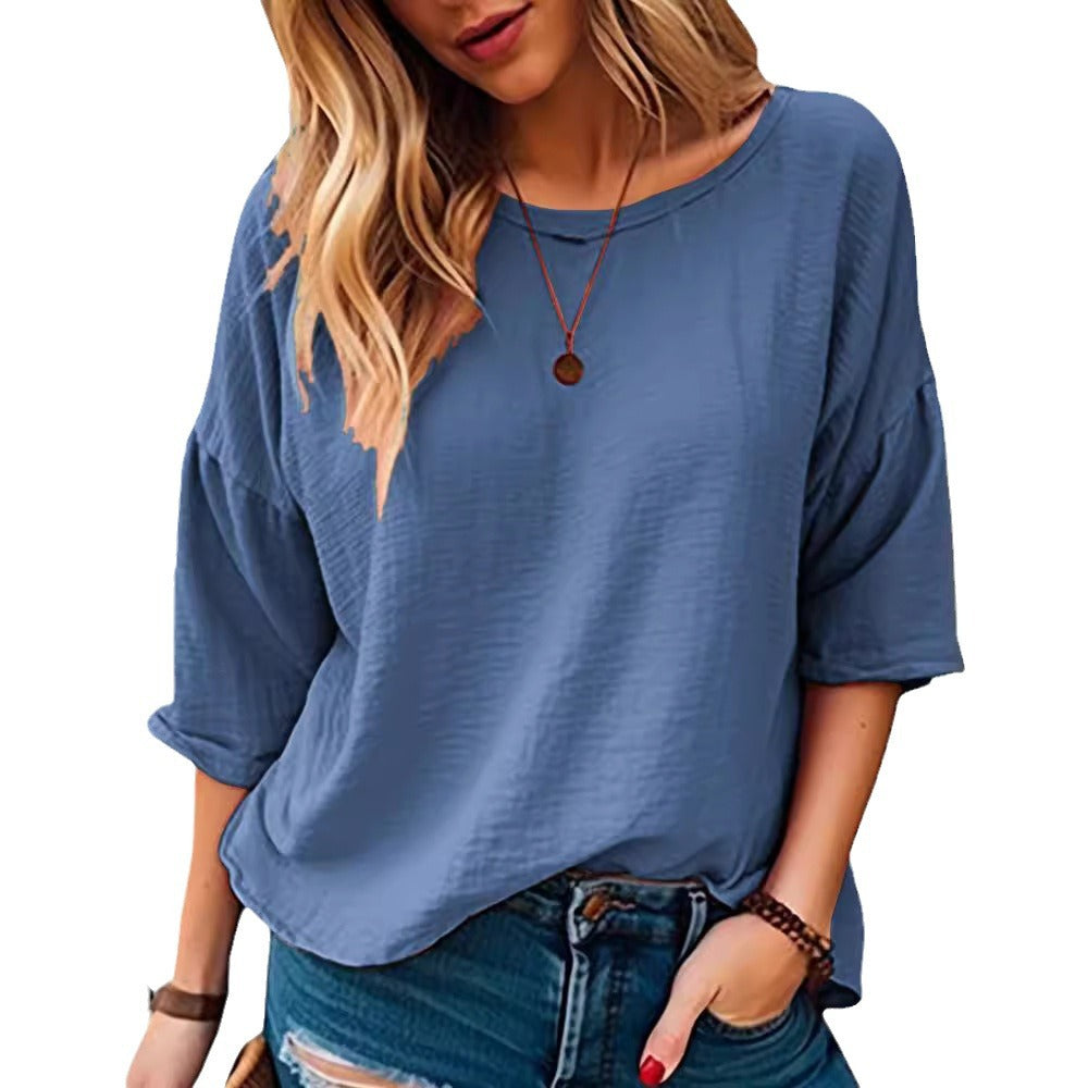 Damen lässiges Oversize-Shirt mit weitem Rundhalsausschnitt Heidi-Mode