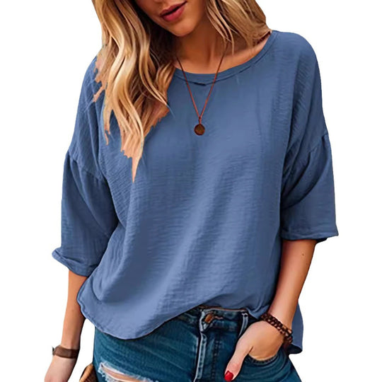 Damen lässiges Oversize-Shirt mit weitem Rundhalsausschnitt Heidi-Mode