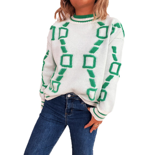 Damen lässiger Pullover mit geometrischem Muster und weichen Materialien Heidi-Mode