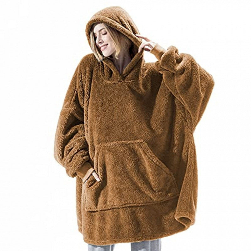 Damen Kuschelige Oversize-Hoodiejacke aus Fleece mit Kängurutasche Heidi-Mode