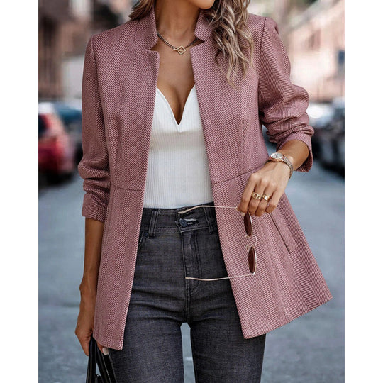 Damen Herringbone Blazer mit strukturiertem Schnitt Heidi-Mode