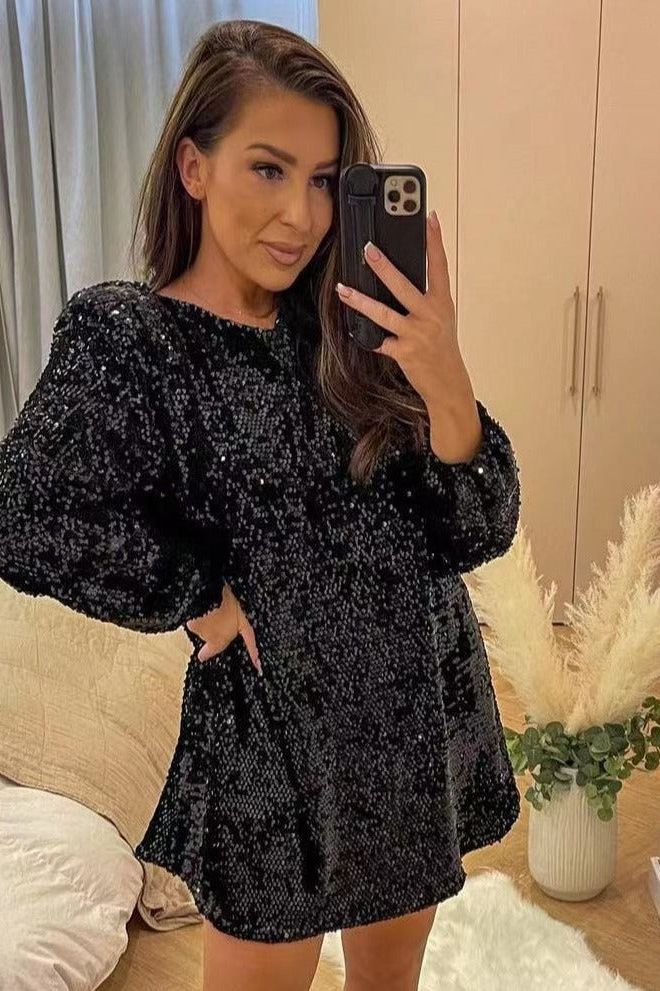 Heidi-Mode | Langarm Loser Paillettenkleid