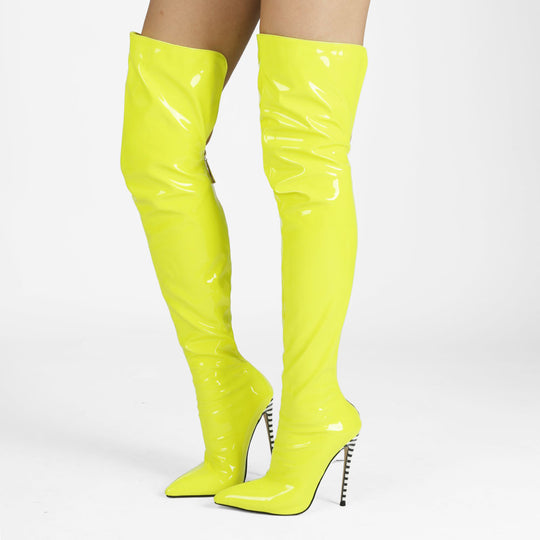 Femme Über-die-Knie Hochglanz Stiletto Stiefel Heidi-Mode