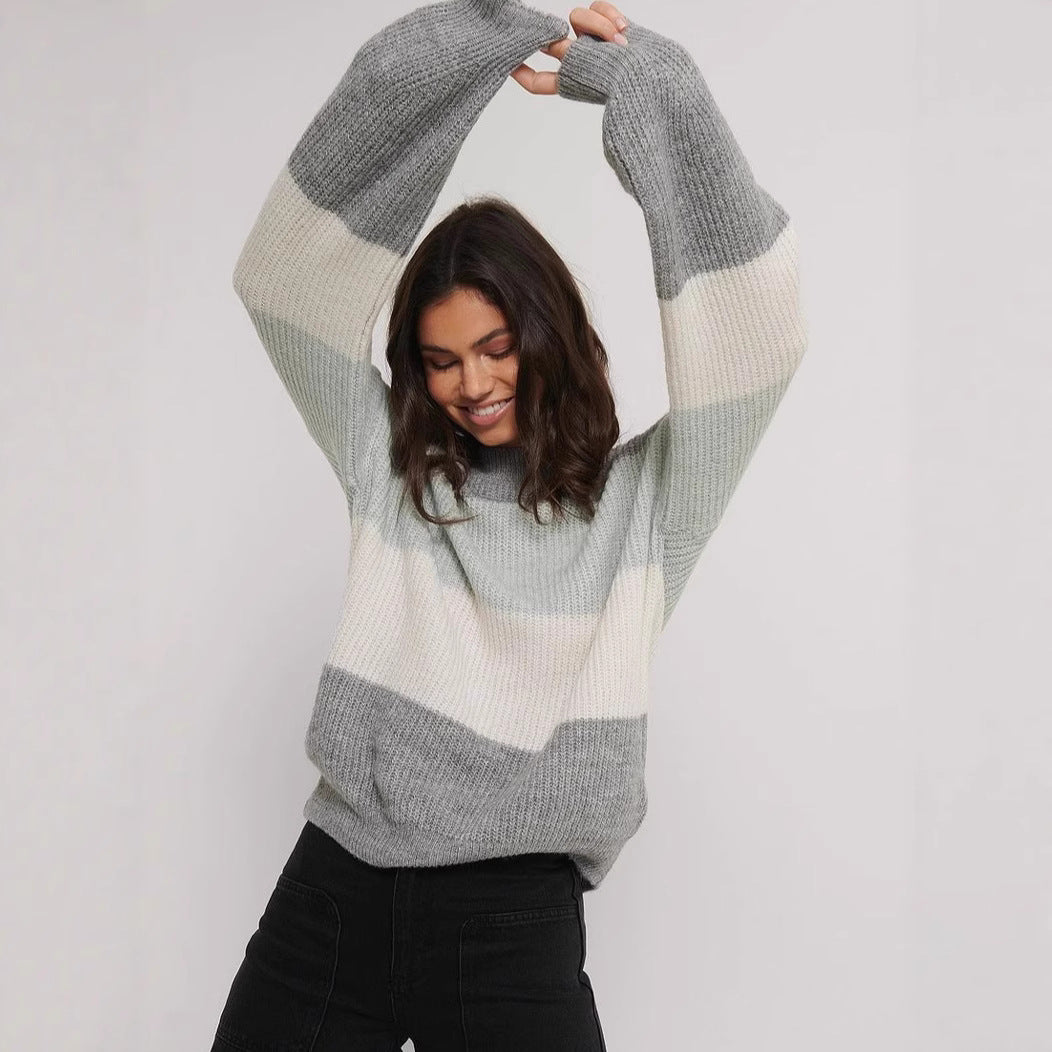 Damen gemütlicher Strickpullover mit modernem Muster und lässigem Schnitt Heidi-Mode