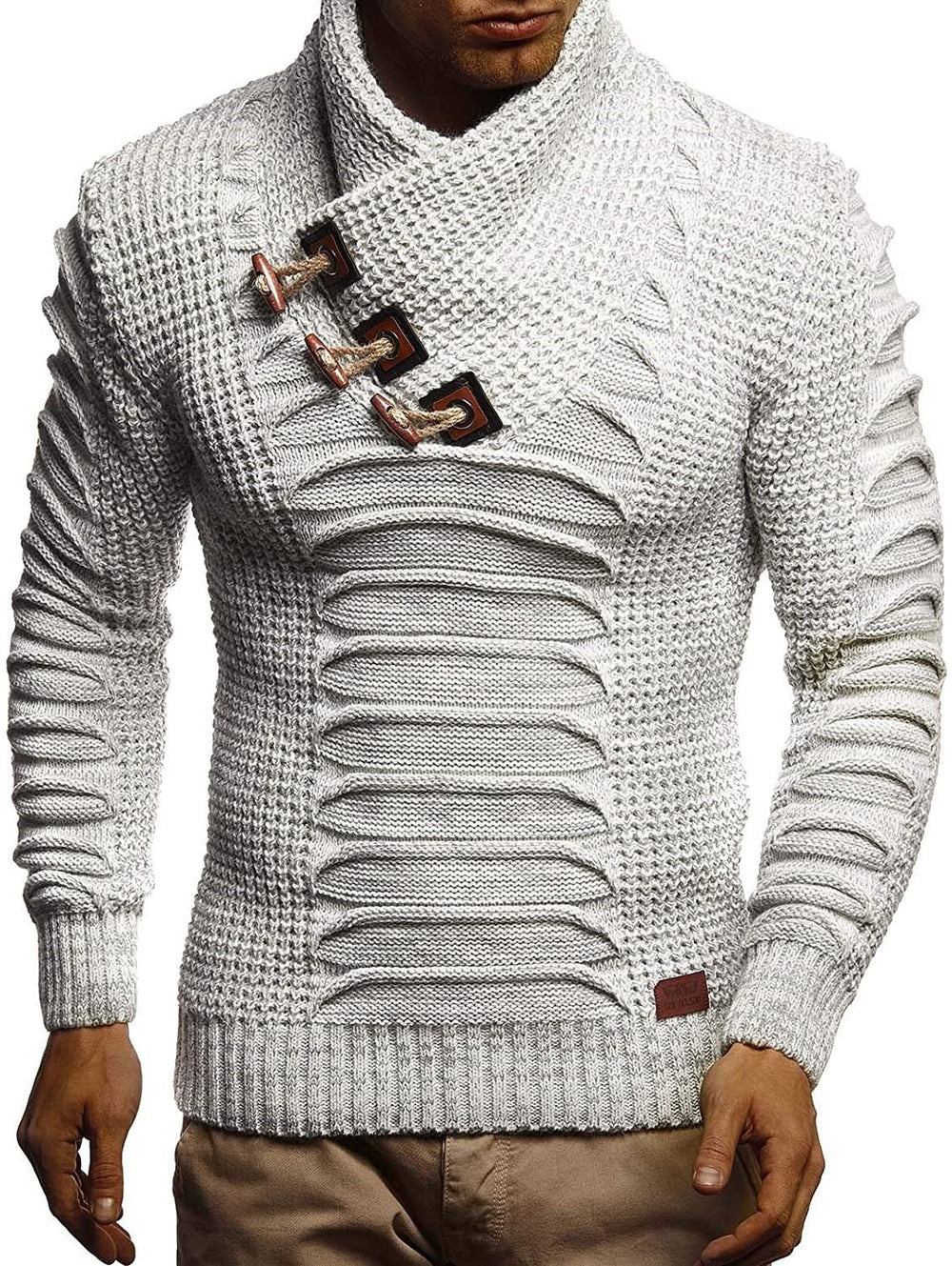 Herren Grobstrickpullover mit innovativem Schalkragen und rustikalem Design Heidi-Mode