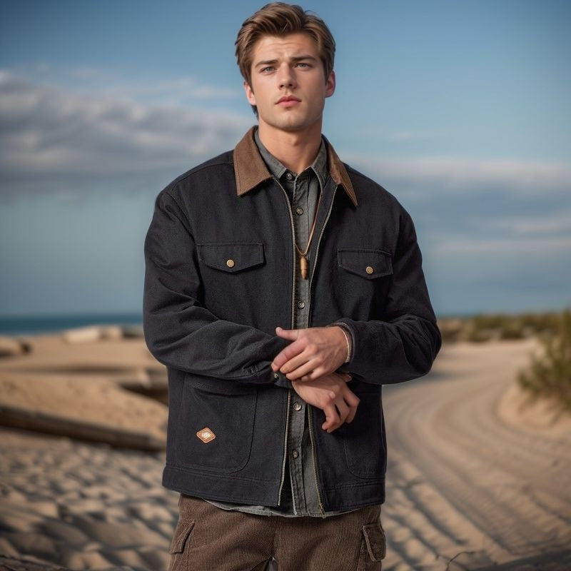 Herren Arbeitsjacke im robusten Look mit funktionalen Taschen und verstärktem Kragen Heidi-Mode