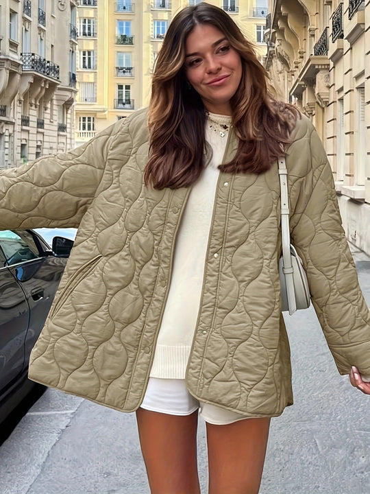 Damen Steppjacke mit großen Taschen und Rundhalsausschnitt Heidi-Mode