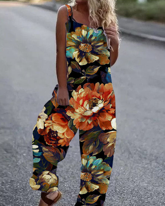 Heidi-Mode | Große Blumenmuster Leichte Stoff Latzhose