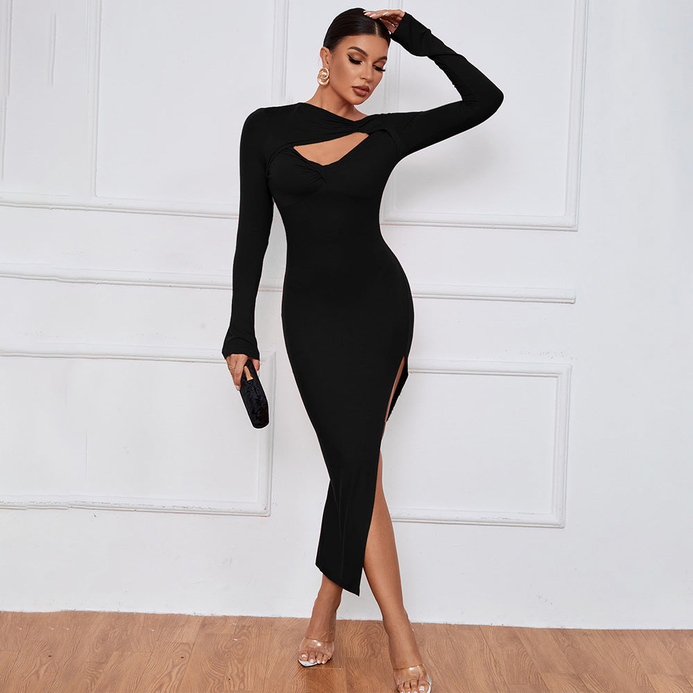 Damen Figurbetontes Kleid mit langen Ärmeln und Cut-Out Detail Heidi-Mode